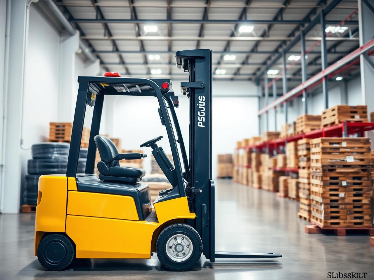 Chariot élévateur électrique jaune dans un entrepôt logistique